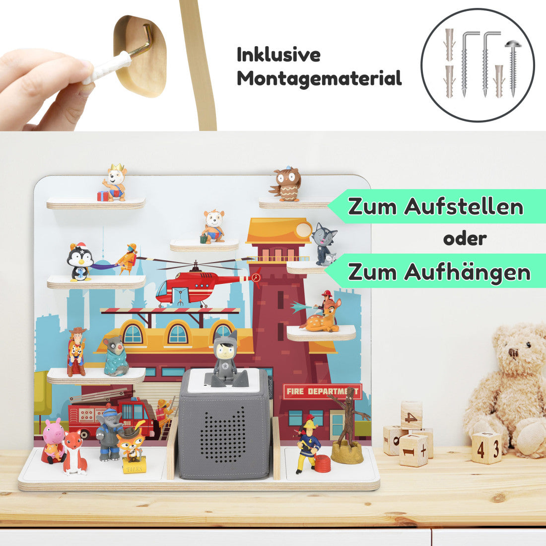 Feuerwehr -Kinder Regal geeignet für die Musikbox