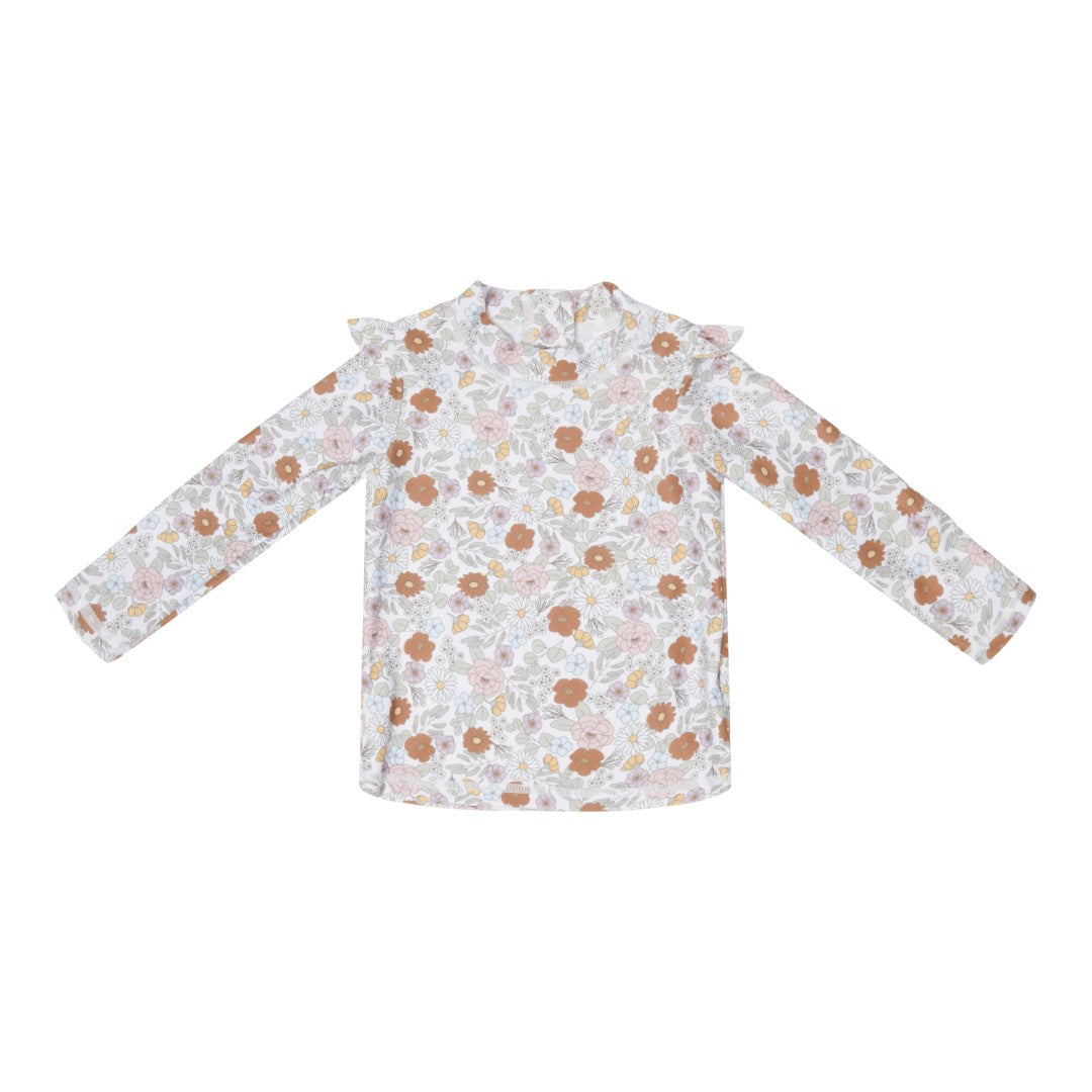 Langärmeliger Bade T-shirt mit Rüschen Vintage Little Flowers Little Dutch