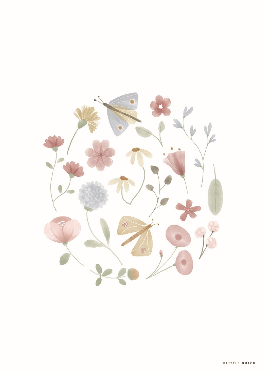 Little Dutch Poster A3-Flowers & Butterflies