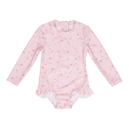 Badeanzug Langarm mit Rüschen Litte Pink Flowers Little Dutch